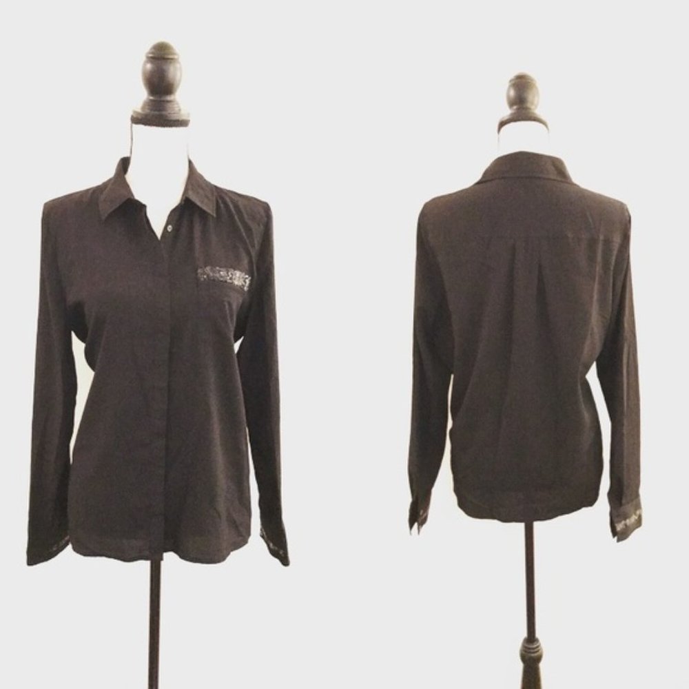 Black Button Up Blouse w/Sequins